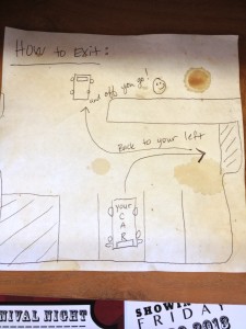 On the counter, they drew a picture to show how to back out your car.